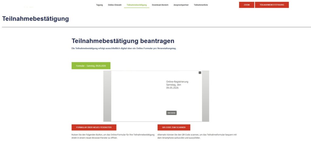 Digitale Teilnahmebestätigung auf der Veranstaltungswebseite